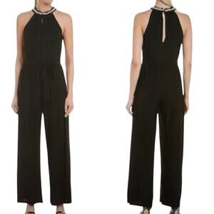 Betsey Johnson Black Split Back Belted Halter Palazzo Jumpsuit Womens Size 14